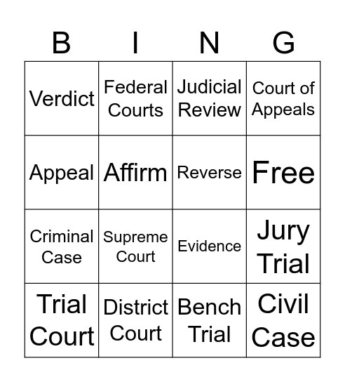 Judicial Branch Bingo Card