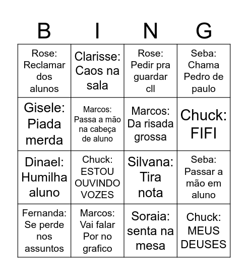 Profs castelo branco Bingo Card