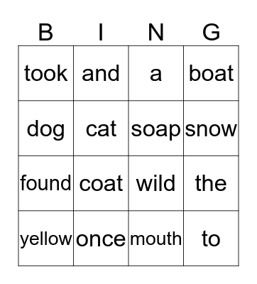 Sight Words Bingo Card