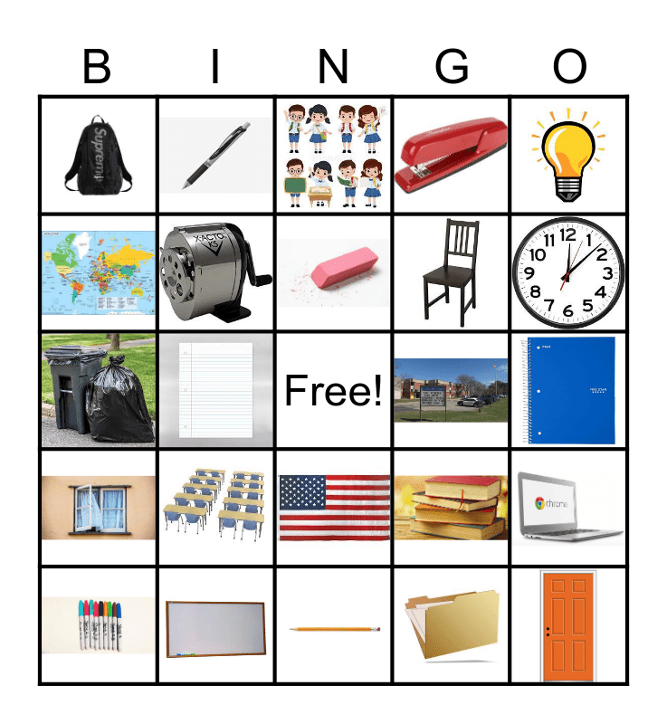 Classroom objects Bingo Card