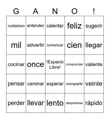Spanish 2 Bingo Card