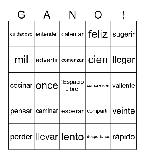 Spanish 2 Bingo Card