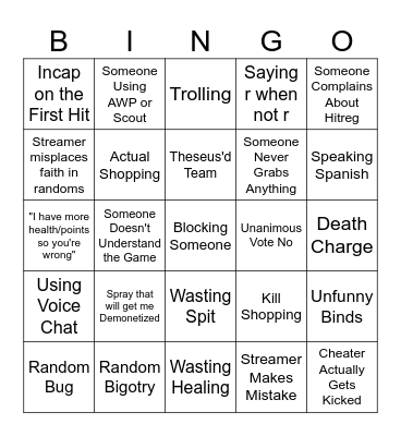 VERSUS TORMENT BINGO Card