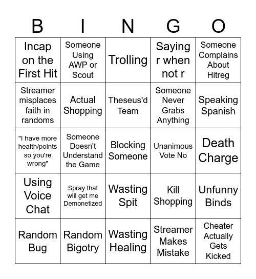 VERSUS TORMENT BINGO Card