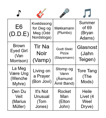 ♫ Musikkbingo ♫ Bingo Card