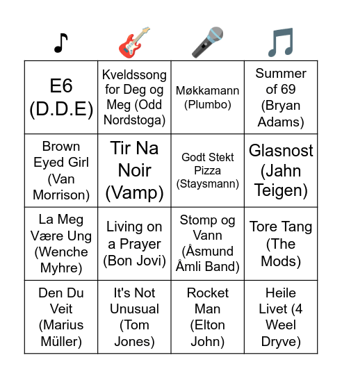 ♫ Musikkbingo ♫ Bingo Card