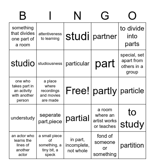 Vocab Lesson 5 Bingo Card