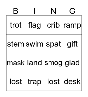 Cluster Short Vowel KU6 Bingo Card