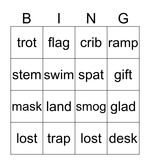 Cluster Short Vowel KU6 Bingo Card