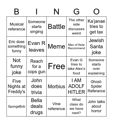 The other lunch table bingo Card