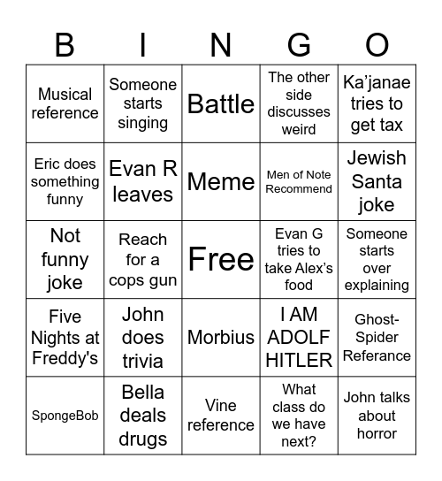 The other lunch table bingo Card