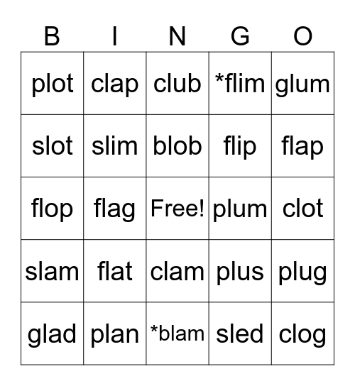 L Blends Bingo Card