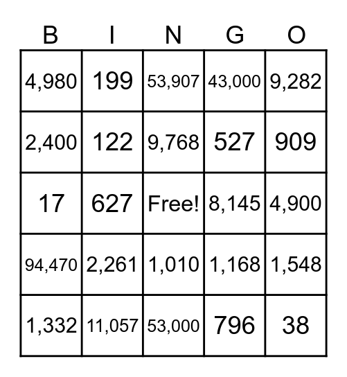 Addition & Subtraction Bingo Card