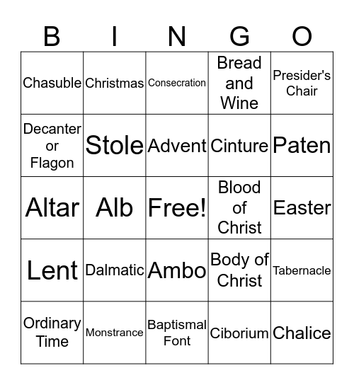 Liturgical Bingo Card