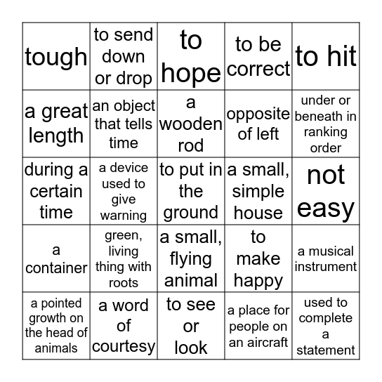 Find the Multiple Meaning Word Bingo Card