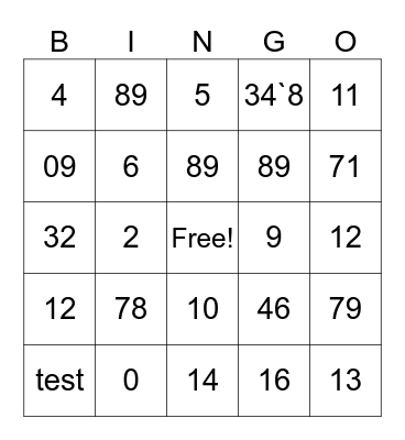 Untitled Bingo Card