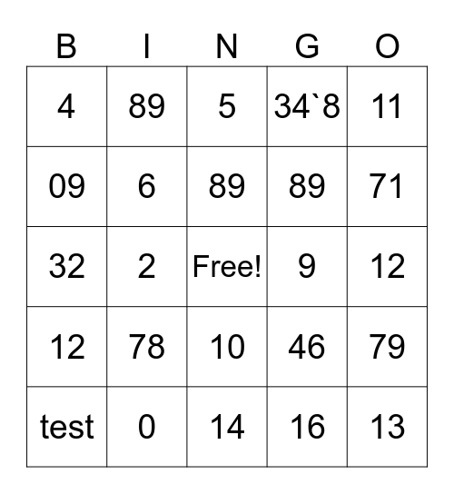 Untitled Bingo Card