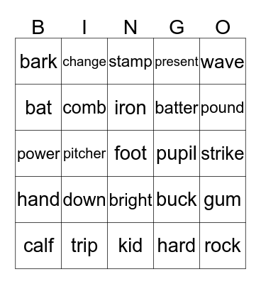 Multiple Meaning Bingo Card