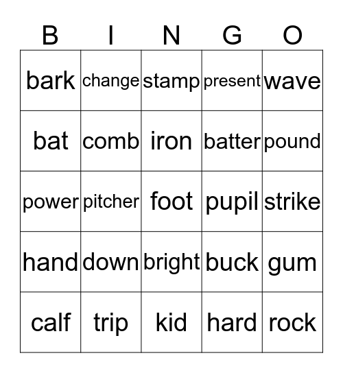 Multiple Meaning Bingo Card