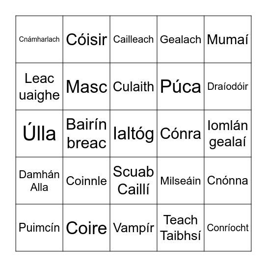 Oíche Shamnha Bingo Card