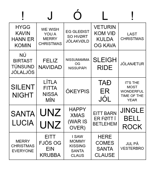 Jólabingo Card