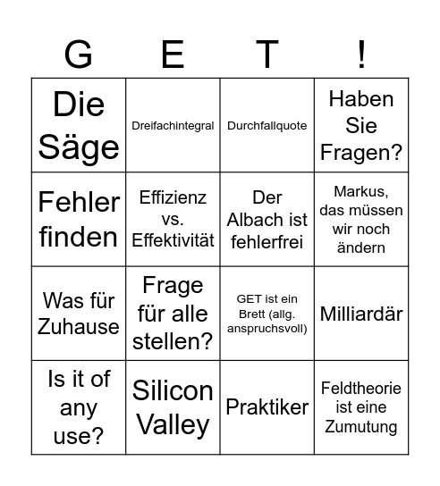 Maurer GET Bingo Card