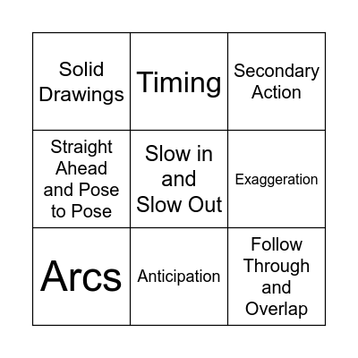 Principles of Animation Bingo Card