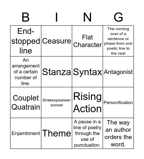 Structure Bingo  Bingo Card