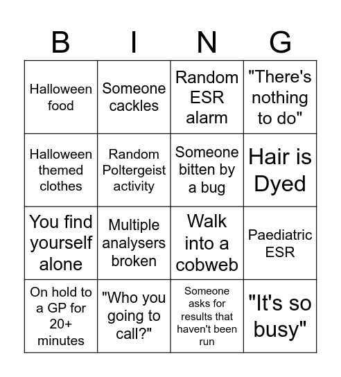 Halloween Lab Bingo Card
