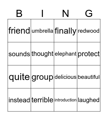 Mulit-Syllable Bingo Lesson 87 Bingo Card