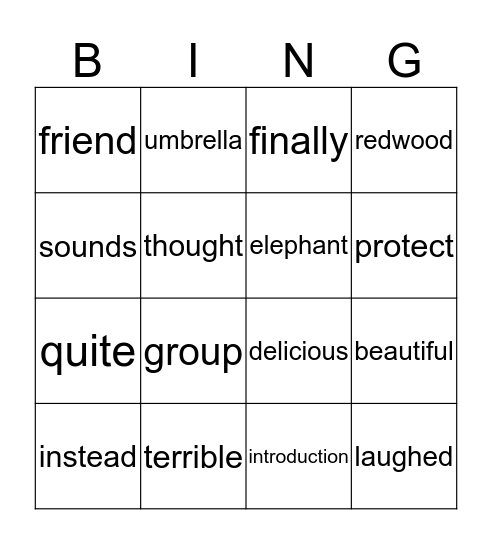 Mulit-Syllable Bingo Lesson 87 Bingo Card