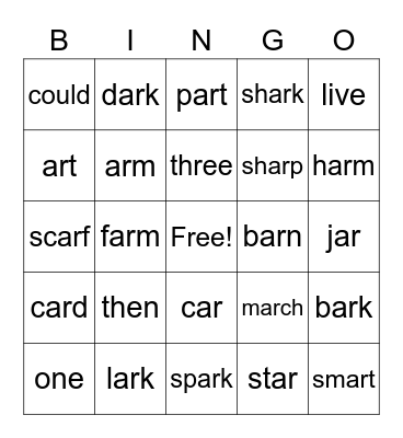 5.1 (HFW, ar, irregular plurals) Bingo Card