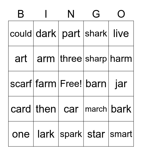 5.1 (HFW, ar, irregular plurals) Bingo Card