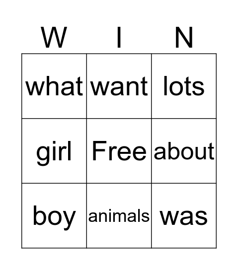 Power Words Bingo Card