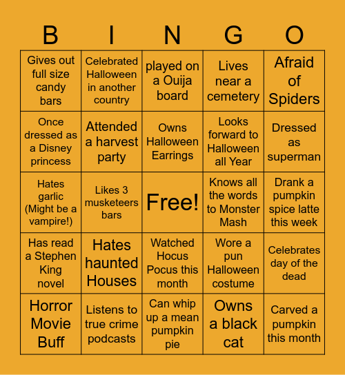 Team WOW Halloween BINGO Card