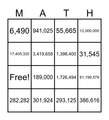 MULTIPLICATION BINGO Card