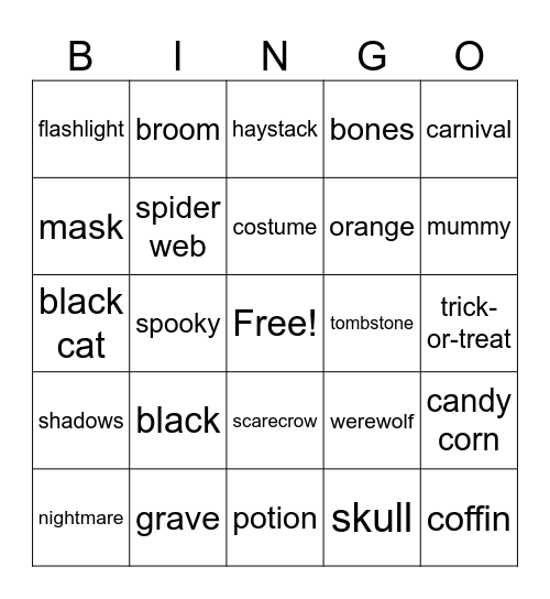 Halloween Warrior Day Bingo Card