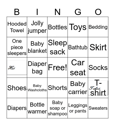 Ena's Baby Shower Bingo Card