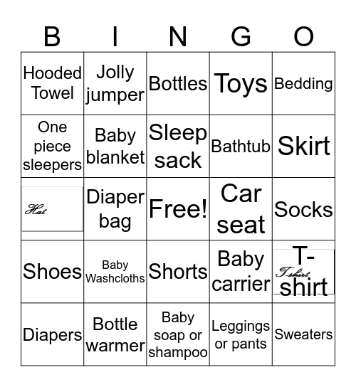 Ena's Baby Shower Bingo Card
