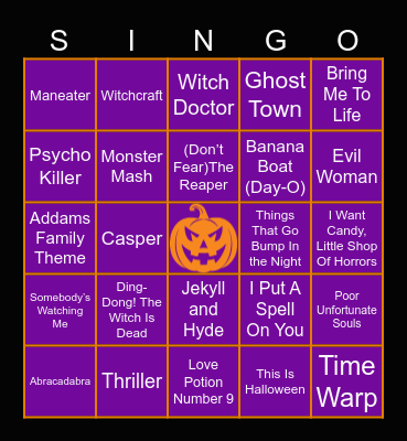 Spooky Singo Bingo Card