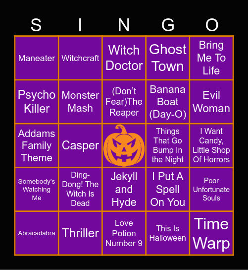 Spooky Singo Bingo Card