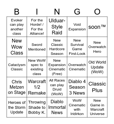 BlizzCon 2023 Bingo Card