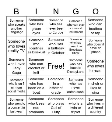 Ice Breaker Bingo Card