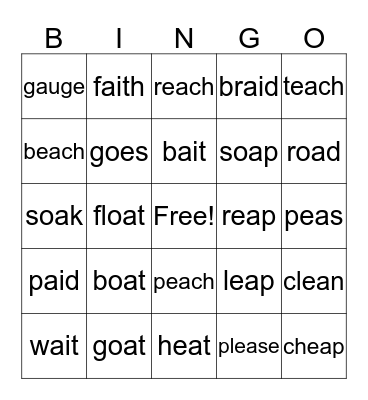 When 2 vowels go walking, the 1st one does the talking Bingo Card