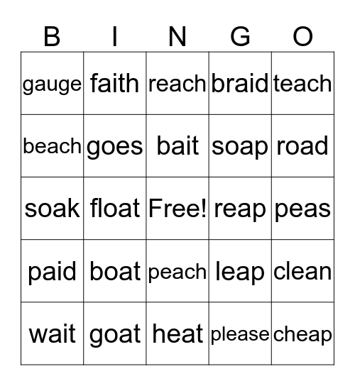 When 2 vowels go walking, the 1st one does the talking Bingo Card