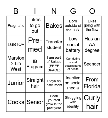 Solace DEI Identity Bingo Card