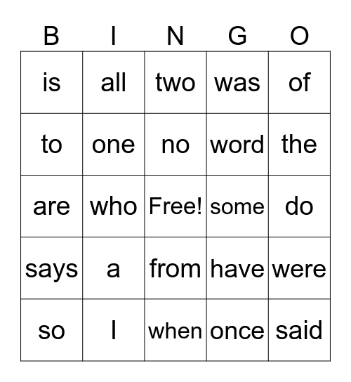 1st Grade - Tricky Words 1 Bingo Card
