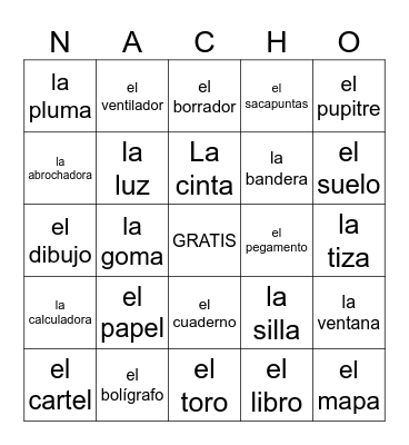 Los Objetos de La Sala de Clase Bingo Card
