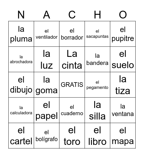 Los Objetos de La Sala de Clase Bingo Card