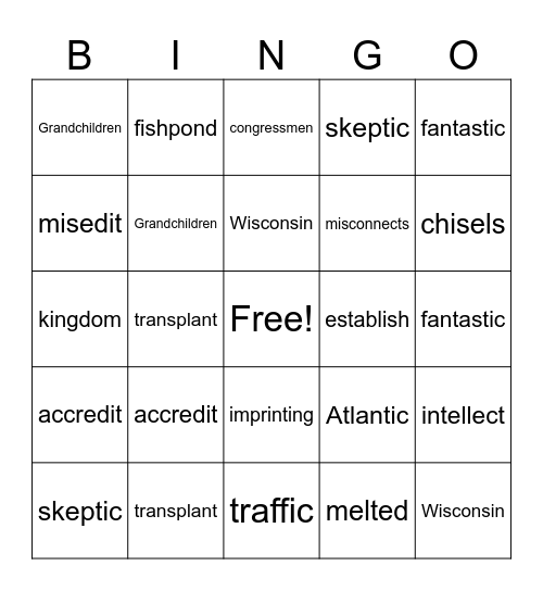 WORDS Bingo Card